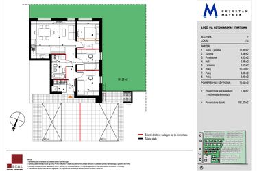 Rzut - Mieszkanie na sprzedaż 3 pokoje o powierzchni 69,85 m² - numer 7.3 w Przystań Młynek