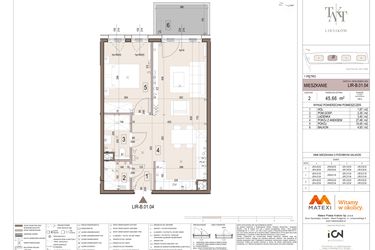 Rzut - Mieszkanie na sprzedaż 2 pokoje o powierzchni 45,66 m² - numer B.01.04 w Takt Lirników