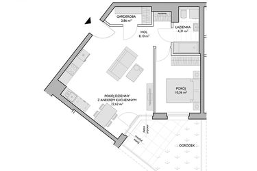Rzut - Mieszkanie na sprzedaż 2 pokoje o powierzchni 48,28 m² - numer WO/P3/8 w Wiszące Ogrody