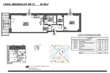Rzut - Mieszkanie na sprzedaż 2 pokoje o powierzchni 46,39 m² - numer M12 w Jeziorna 1