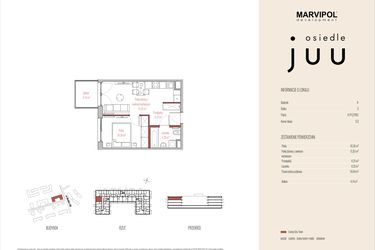 Rzut - Mieszkanie na sprzedaż 2 pokoje o powierzchni 34,84 m² - numer A.M053 w Osiedle Juu