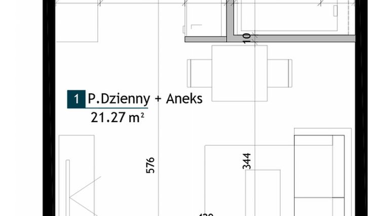 Rzut - Mieszkanie na sprzedaż 1 pokój o powierzchni 25,73 m² - numer AD0102 w Viva Cité 2