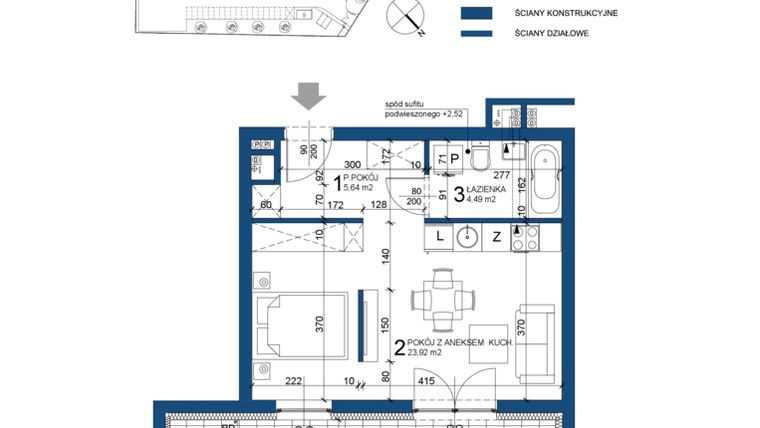 Rzut - Mieszkanie na sprzedaż 1 pokój o powierzchni 24,05 m² - numer 87 w Bursztynowy Dom