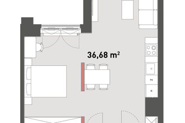 Rzut - Mieszkanie na sprzedaż 1 pokój o powierzchni 41,86 m² - numer A.05.13 w Żelazna 54