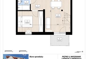 Rzut - Mieszkanie na sprzedaż 2 pokoje o powierzchni 50,96 m² - numer B3/3/37 w Montano bud. B3