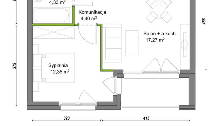 Rzut - Mieszkanie na sprzedaż 2 pokoje o powierzchni 38,35 m² - numer E2/F/16 w Orawska Vita