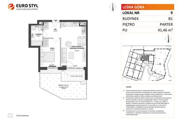 Rzut - Mieszkanie na sprzedaż 2 pokoje o powierzchni 41,46 m² - numer 9 w Leśna Góra