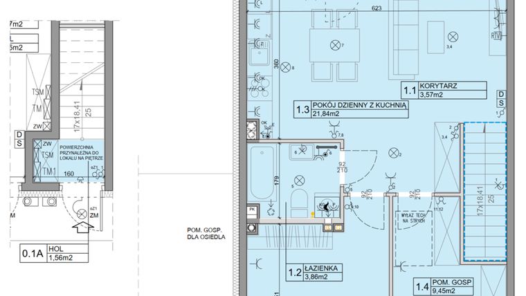 Rzut - Mieszkanie na sprzedaż 3 pokoje o powierzchni 56,07 m² - numer 98 w Manufaktura Marki 2 etap IV