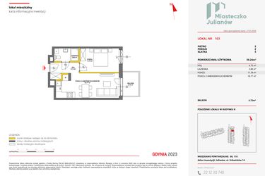 Rzut - Mieszkanie na sprzedaż 2 pokoje o powierzchni 39,01 m² - numer 103 w Miasteczko Julianów