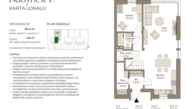 Rzut - Dom na sprzedaż 6 pokoi o powierzchni 194,4 m² - numer E w Słowackiego 5