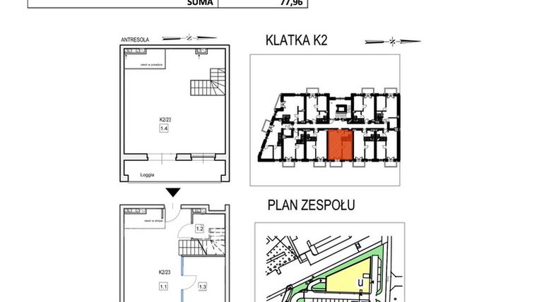 Rzut - Mieszkanie na sprzedaż 2 pokoje o powierzchni 77,96 m² - numer K2/23 w Przystań Królewiecka III