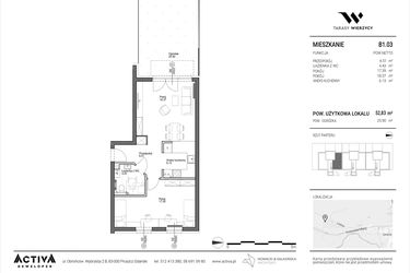Rzut - Mieszkanie na sprzedaż 2 pokoje o powierzchni 52,83 m² - numer B1.03 w Tarasy Wierzycy