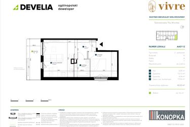 Rzut - Mieszkanie na sprzedaż 2 pokoje o powierzchni 42,22 m² - numer AA0112 w Vivre