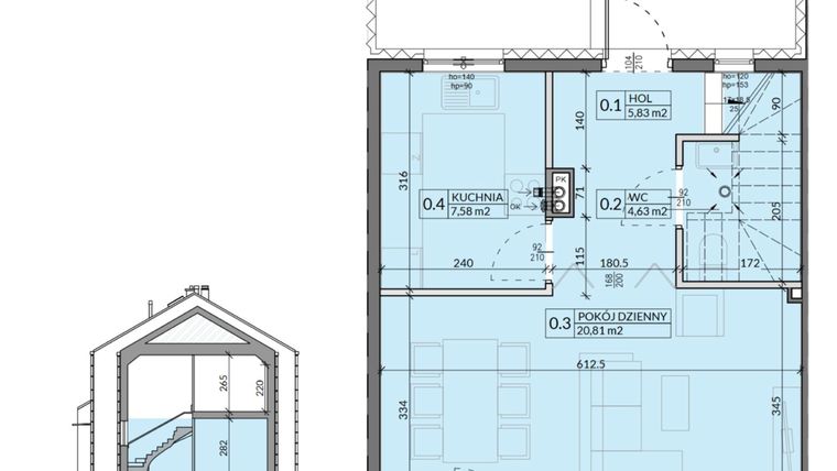 Rzut - Dom na sprzedaż 4 pokoje o powierzchni 77,26 m² - numer 2 w Ahoj Pogórze
