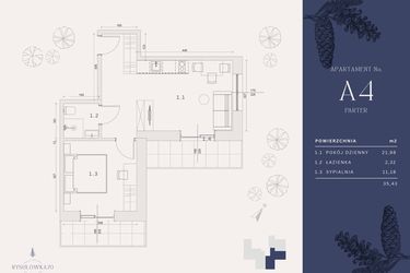 Rzut - Mieszkanie na sprzedaż 3 pokoje o powierzchni 35,43 m² - numer A4 w Rysulówka 70