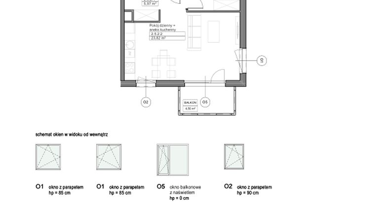 Rzut - Mieszkanie na sprzedaż 2 pokoje o powierzchni 44,69 m² - numer B.2.5.2 w Optima VIII