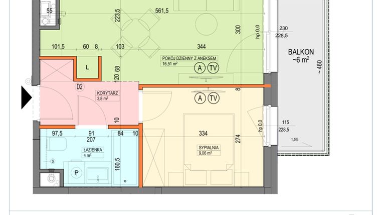 Rzut - Mieszkanie na sprzedaż 2 pokoje o powierzchni 33,37 m² - numer B1.4.26.2a w Junique I.II
