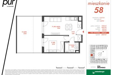 Rzut - Mieszkanie na sprzedaż 2 pokoje o powierzchni 37,96 m² - numer AC1.3 w PUR