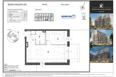 Rzut - Mieszkanie na sprzedaż 2 pokoje o powierzchni 40,94 m² - numer ZP9 w Dzielnica Kielczanka etap III