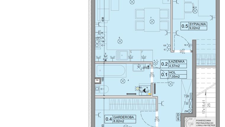 Rzut - Mieszkanie na sprzedaż 3 pokoje o powierzchni 46,34 m² - numer 73 w Manufaktura Marki 2 etap III