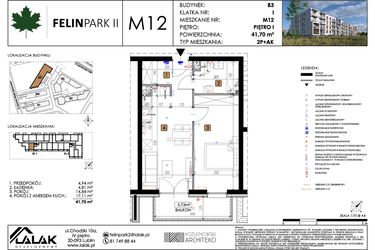 Rzut - Mieszkanie na sprzedaż 2 pokoje o powierzchni 41,7 m² - numer M12 w Felin Park II etap 2