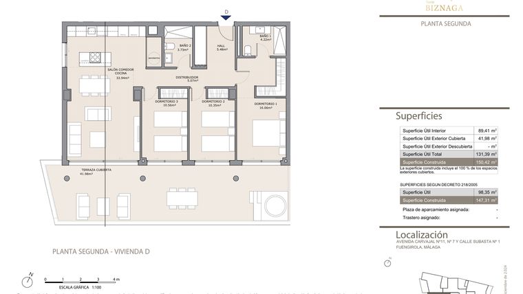Rzut - Mieszkanie na sprzedaż 3 pokoje o powierzchni 150 m² - numer 2D w Torre Biznaga