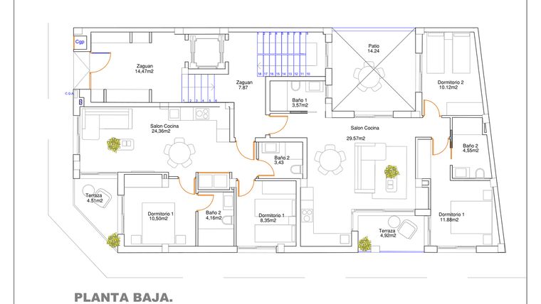 Rzut - Mieszkanie na sprzedaż 2 pokoje o powierzchni 65,19 m² - numer 0A w Royal Star Guardamar del Segura, RD-35159