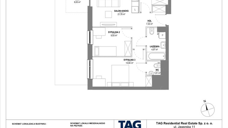 Rzut - Mieszkanie na sprzedaż 4 pokoje o powierzchni 69,57 m² - numer 3M05 w Stacja Jeżyce