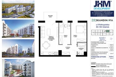 Rzut - Mieszkanie na sprzedaż 3 pokoje o powierzchni 53,95 m² - numer A.4.52 w Skandinavia