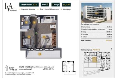 Rzut - Mieszkanie na sprzedaż 2 pokoje o powierzchni 54,35 m² - numer M3.4 w La Vie Art