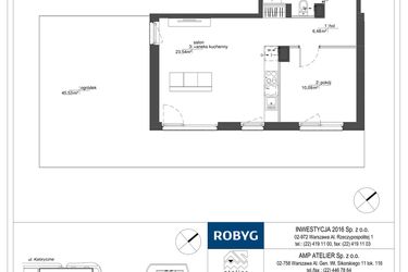Rzut - Mieszkanie na sprzedaż 2 pokoje o powierzchni 44,44 m² - numer RM/2A/F/0/2 w Rytm Mokotowa - etap 2A