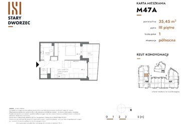 Rzut - Mieszkanie na sprzedaż 1 pokój o powierzchni 35,45 m² - numer M 47A w Stary Dworzec