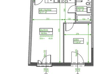 Rzut - Mieszkanie na sprzedaż 2 pokoje o powierzchni 38,93 m² - numer B.II.6 w Osiedle Opolska