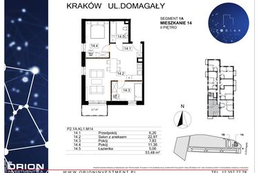 Rzut - Mieszkanie na sprzedaż 3 pokoje o powierzchni 54,59 m² - numer 39/14 w Zodiak