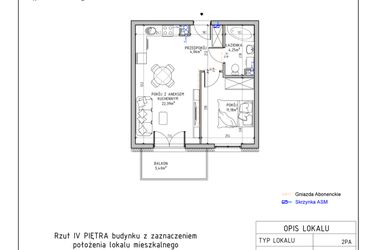 Rzut - Mieszkanie na sprzedaż 2 pokoje o powierzchni 41,88 m² - numer 44 w Harmonia bud. M3
