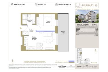 Rzut - Mieszkanie na sprzedaż 2 pokoje o powierzchni 30,73 m² - numer M17 w Barbary 19
