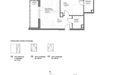 Rzut - Mieszkanie na sprzedaż 2 pokoje o powierzchni 47,1 m² - numer B.1.4.1 w Optima VIII