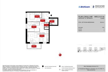 Rzut - Mieszkanie na sprzedaż 3 pokoje o powierzchni 55,04 m² - numer WR3 2/5/3/3a w Przystań Reymonta etap II