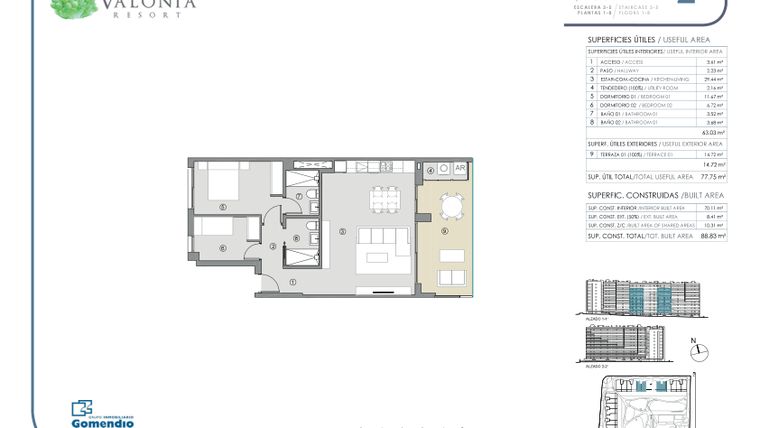 Rzut - Mieszkanie na sprzedaż 2 pokoje o powierzchni 77,75 m² - numer 97 w Valonia - Alicante