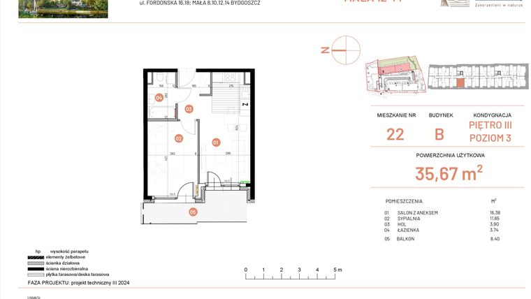 Rzut - Mieszkanie na sprzedaż 2 pokoje o powierzchni 35,67 m² - numer 12.22 w Osiedle Nowe Horyzonty etap III