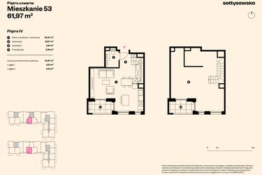 Rzut - Mieszkanie na sprzedaż 3 pokoje o powierzchni 61,97 m² - numer 53 w Sołtysowska
