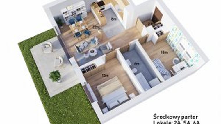 Rzut - Mieszkanie na sprzedaż 3 pokoje o powierzchni 70 m² - numer 6B w Osiedle Podlaskie Sady etap 3