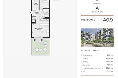 Rzut - Mieszkanie na sprzedaż 3 pokoje o powierzchni 65,49 m² - numer A0.9 w Enklawa Bukowa