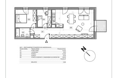 Rzut - Mieszkanie na sprzedaż 3 pokoje o powierzchni 70,09 m² - numer J.M12 w Osiedle Glivia Zachodnia