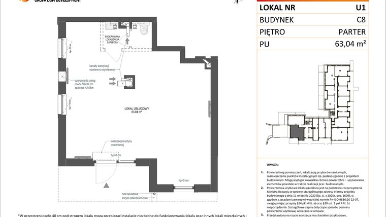 Rzut - Lokal użytkowy na sprzedaż 1 pokój o powierzchni 63,04 m² - numer U1 w Konstelacja