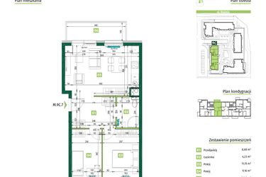 Rzut - Mieszkanie na sprzedaż 3 pokoje o powierzchni 55,48 m² - numer 9C.7 w Zielona Przystań etap II