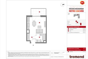 Rzut - Mieszkanie na sprzedaż 1 pokój o powierzchni 25,75 m² - numer F.66 w Dzielnica Mieszkaniowa Metro Zachód - etap 8