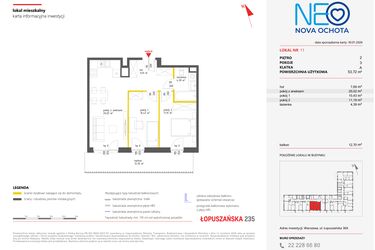 Rzut - Mieszkanie na sprzedaż 3 pokoje o powierzchni 53,64 m² - numer 11 w Neo Nova Ochota