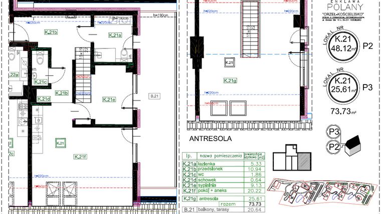 Rzut - Mieszkanie na sprzedaż 3 pokoje o powierzchni 74,18 m² - numer K.21 w Enklawa Polany etap II