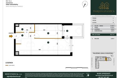 Rzut - Mieszkanie na sprzedaż 2 pokoje o powierzchni 48,17 m² - numer B.51 w Ogrody Staszica